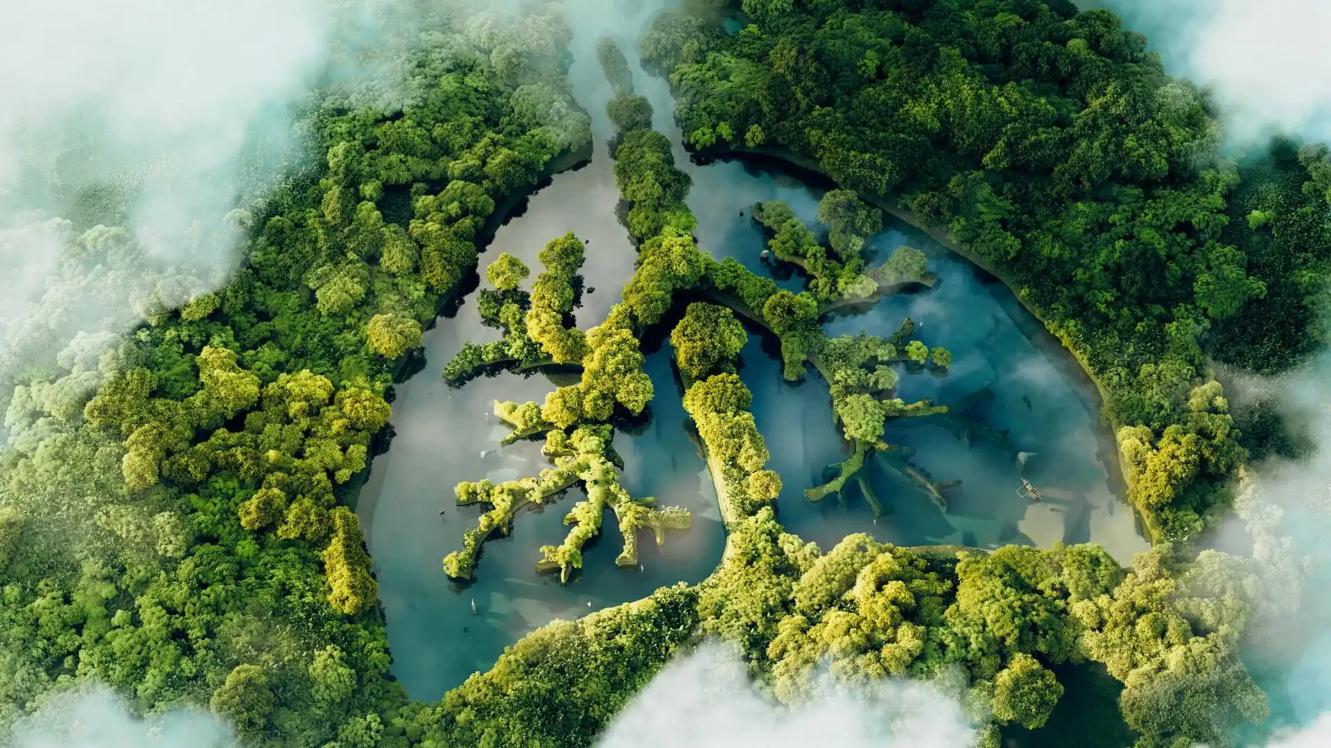 Lungs shaped lake in a jungle